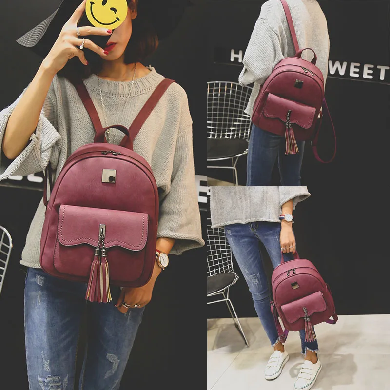 Tassel Women Backpacks arrival PU Leather Lady Backpacks High Quality arrival Girls Backpack Cute School Bag 1588