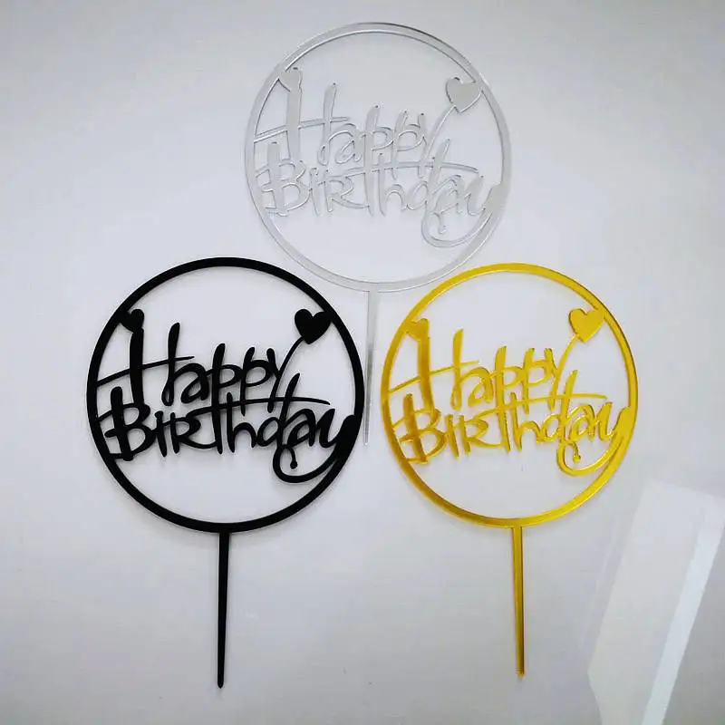 

Cake Toppers Happy Birthday Wedding Gold Silver Cupcake Acrylic Cake Topper Flags Baby Shower Cake Baking DIY Party Decor Xmas