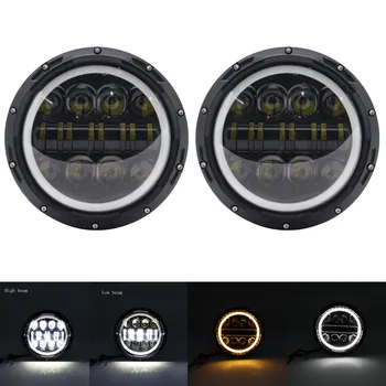 

2X Car 7 Inch Round Halo Led Headlight for Jeep Wrangler Unlimited JK Lada Motorcycle 7" DRL Angle Eyes led Projector headlamp