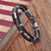 G154 черный-синий кожаный пенька плетеная Серфер браслет наручная повязка наручник металлическая застежка мужские