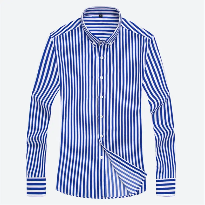 5XL Plus Large Size Striped Shirts Men Long Sleeve Casual Autumn Spring Classic Male Shirts Non-Iron Dress Shirts Man Muls Brand 13