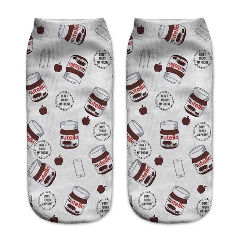 Носки женские хлопковые с 3D принтом I LOVE nutella|low cut ankle socks|socks womenprinted socks |