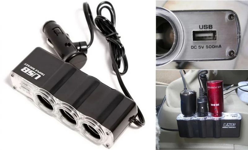 3way автомобильное зарядное устройство прикуриватель Разветвитель Usb Автомобильное зарядное устройство