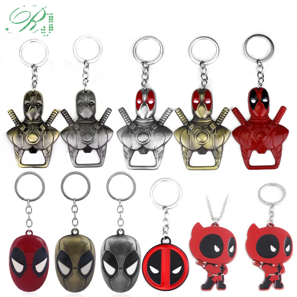 

RJ 10Pcs DC Anime 3D Deadpool Mask Bottle Opener Keychains Men Car Xmas Gift Movie Superhero Keyring Souvenir Cosplay Jewelry