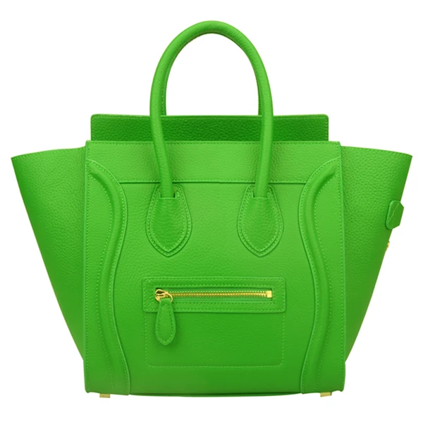 Женская сумка из натуральной кожи со смайликом с верхней ручкой, сумочка, роскошная брендовая сумочка - Цвет: Bright bamboo green