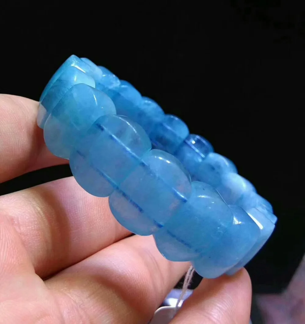 

100% Genuine Natural Blue Aquamarine Bracelet Rectangle Beads Bangle Stretch Crystal Bracelet Healing Stone AAAAA 16x12mm
