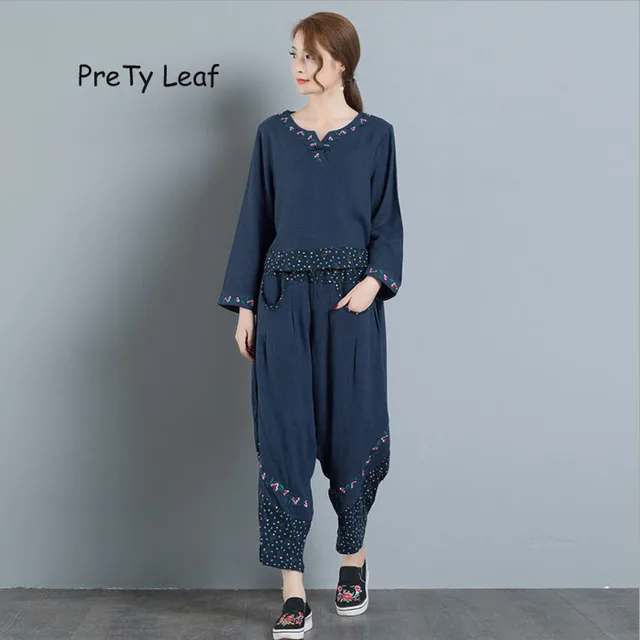 Best Offers 2018 national wind splicing embroidery cotton two-piece suit Best Offers 2018 national wind splicing embroidery cotton two-piece suit