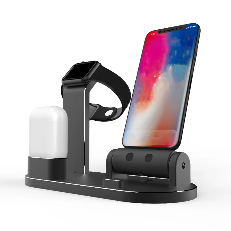 

Free Gift 2 Cables for 3in1 Charging Dock Station Phone Holder Desktop Aluminium Alloy Holder for iPhone for iWatch for Airpods