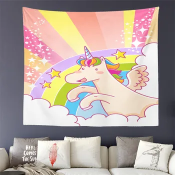 

Cute Cartoon Unicorn Tapestry Kids Baby Bedroom Decor Wall Hanging Colorful Wall Carpet Soft Thin Blanket Home Textile D35