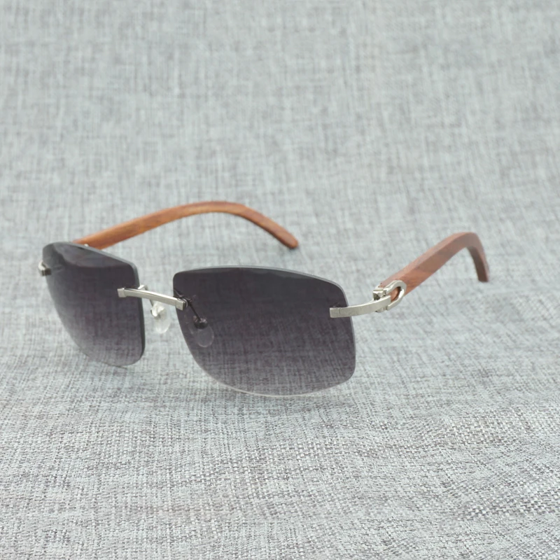 Retro Oversize Natural Wood Sunglasses Men Black White Buffalo Horn Shades Rimless Wooden Eyewear for Driving Club Oculos 705