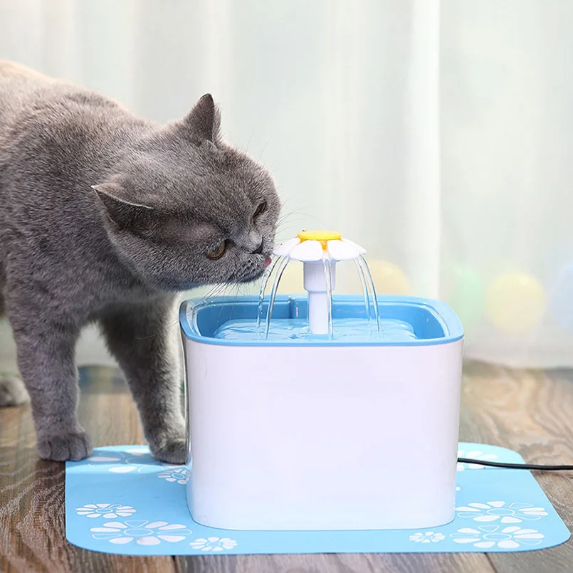 Pet Funny Water Fountain Dog Automatic Electric Drinking Bowl Pet Cat Drinking Blue Flower