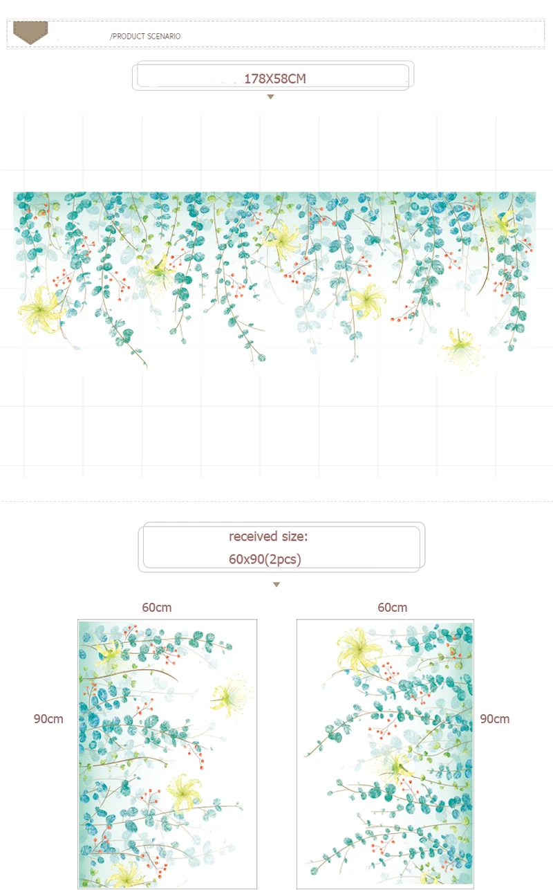 178x58 см Очаровательная романтичная Наклейка на стену с зелеными листьями для гостиной, кухни, Цветочная Наклейка на стену, украшение для спальни, дивана