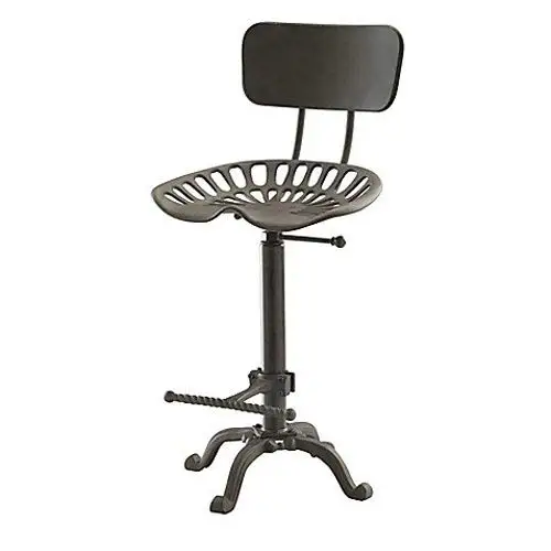 

Diwhy Vintage Tractor Saddle Bar Stool Industrial Metal Adjustable Height Backrest Chair