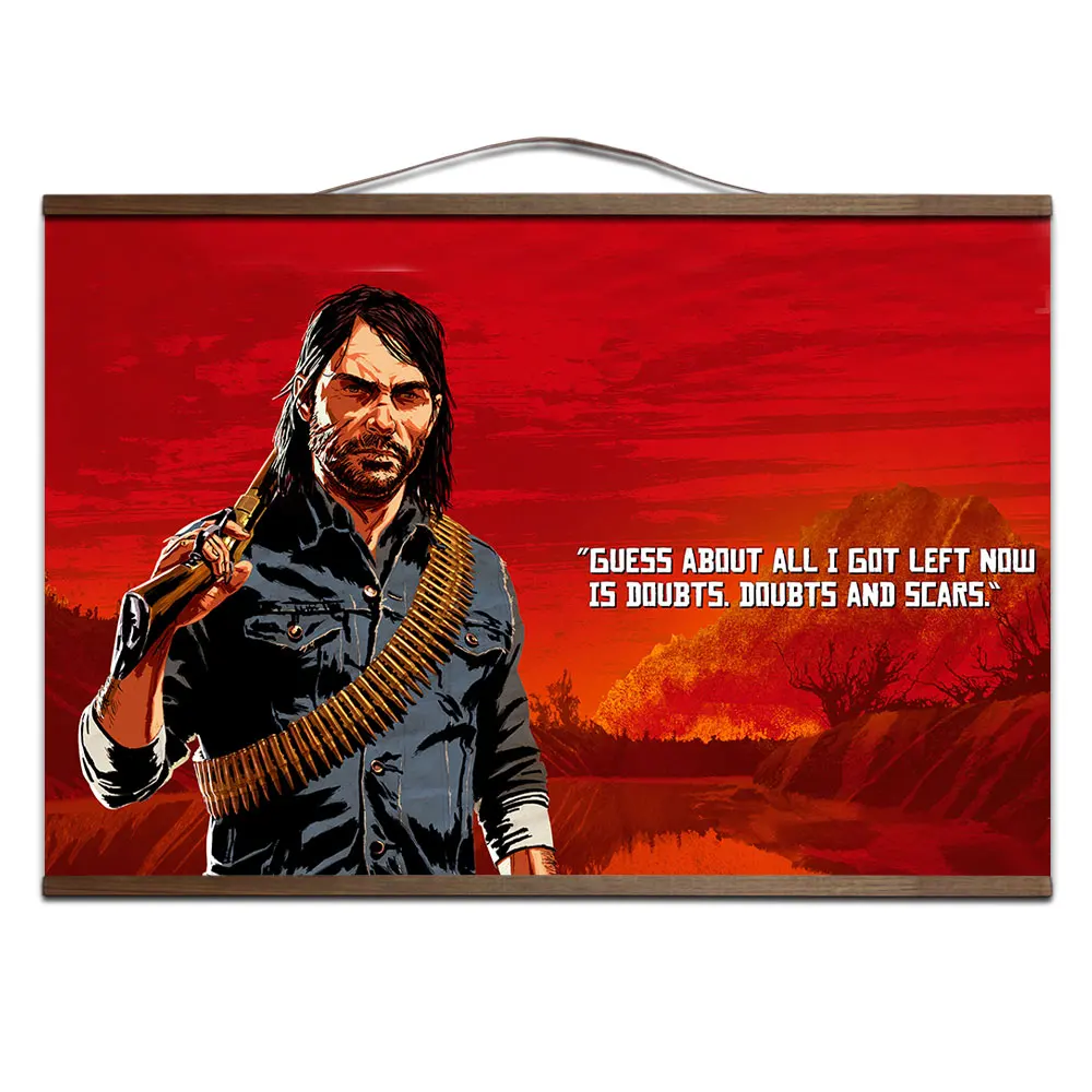 Красные изображения из фильма «Red Dead Redemption» 2 игры настенный расписной Холст плакат для домашний декор, плакаты с твердой деревянной подвеской прокрутки без рамки - Цвет: 11