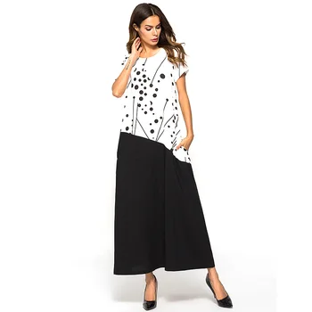 

Plus Size Nightgown for Women Short Sleeve Patchwork Black and Withe Sleepwear Causal Homewear Dress with Pocket Nightshirt