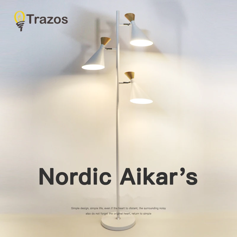 

TRAZOS Nordic LED Floor lamp Modern Standing Lamp For Living Room White Bedside Reading Lights Wood Stand Lighting