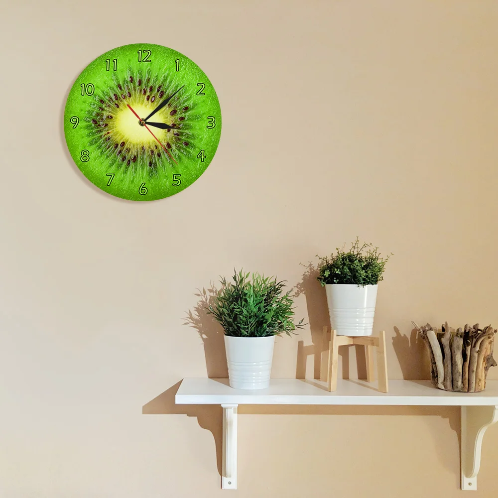 Летние фрукт киви спроектированные зеленые настенные часы Kiwi фрукты свежий ломтик круглые часы Actinidia ягоды кухонные настенные декоративные часы