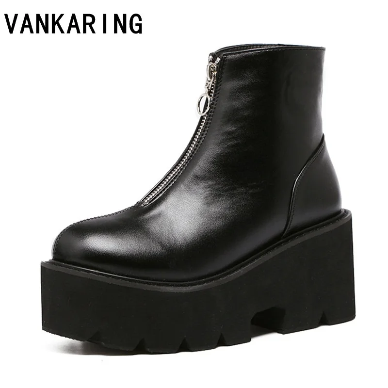

women's autumn shoes classic front zipper martin boots wedges ankle boots square heels black shoes riding boots platform boots