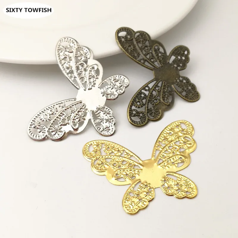 

20 pcs/lot 42x32mm 3 Colors Metal Filigree butterfly Flower Slice Charms base Setting Jewelry DIY Components Findings B19018