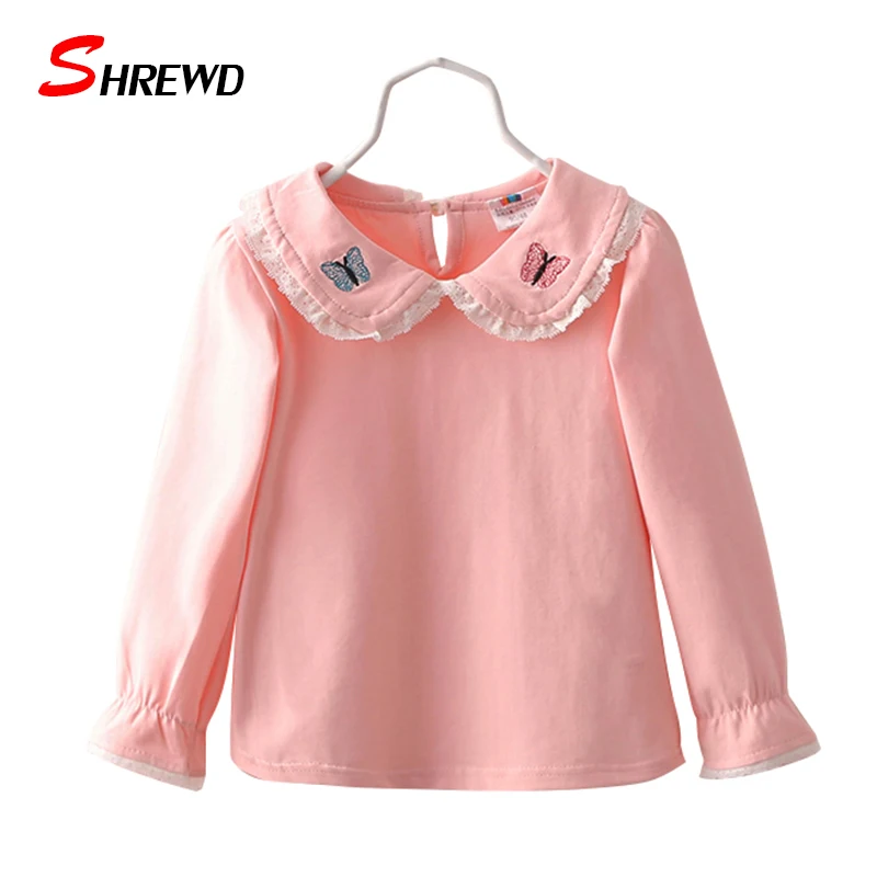 

Child T Shirt Girls Spring 2017 New Fashion Butterfly T Shirt Kids Long Sleeve Simple Solid Kids Clothes Girls 4714W