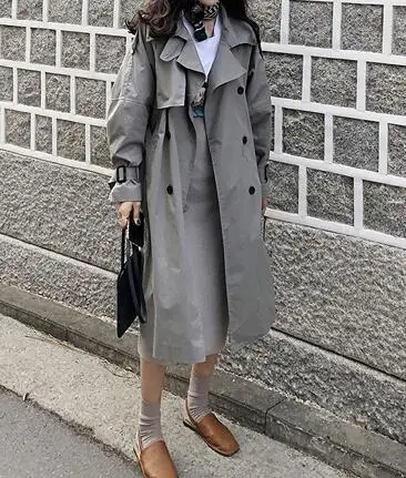 Модный брендовый двубортный осенне-зимний Тренч с поясом, длинное пальто для девушек, верхняя одежда, jaqueta feminina - Цвет: design 1 grey