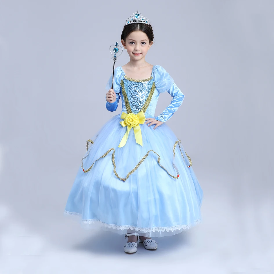 2017 British Teal Blue Princess Girls Ball Gown Cospaly Cinderella Blue