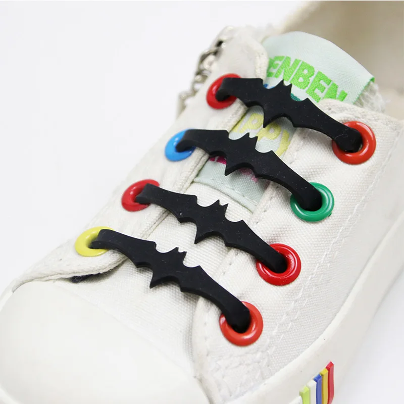 3 Sets 36 Pcs Bat Laces Multicolor Unisex Design Sports Running Without a Tie Elastic Silicone Shoe Laces Bat -type Shoelaces