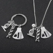 SC Jewelry Chemical Biological Experimental Tool Key Chains Conical Flask Chemical Molecular DNA Microscope Pendant Keychain