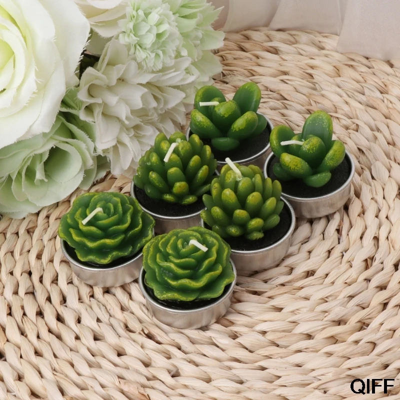 

Wholesale 12Pcs Cactus Tealight Candle Long Burning Succulents Tea Light Candle Holder New May06