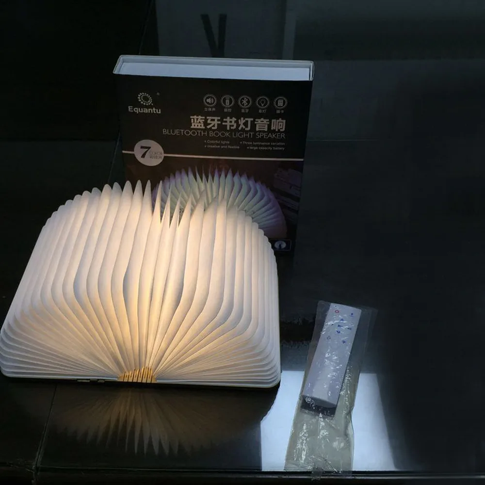 3 in 1 Creative Wooden LED Book Light Bluetooth Speaker MP3 Player Folding USB Colorful Romantic Night Light Bedside Lamp Gift (7)