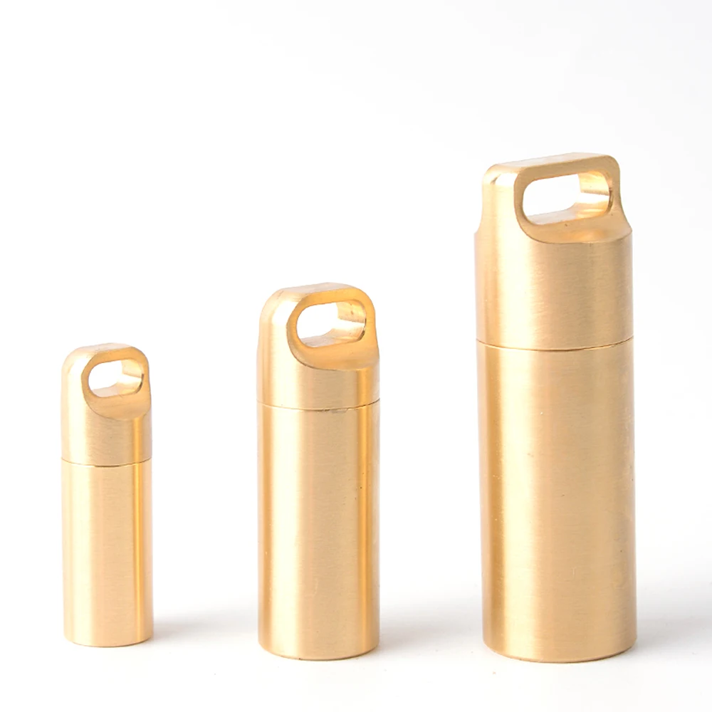 

1pcs Portable Brass Waterproof Pill Box Travel Medicine Bottle Drug Holder Container Case Box Refillable Bottles 3 Sizes