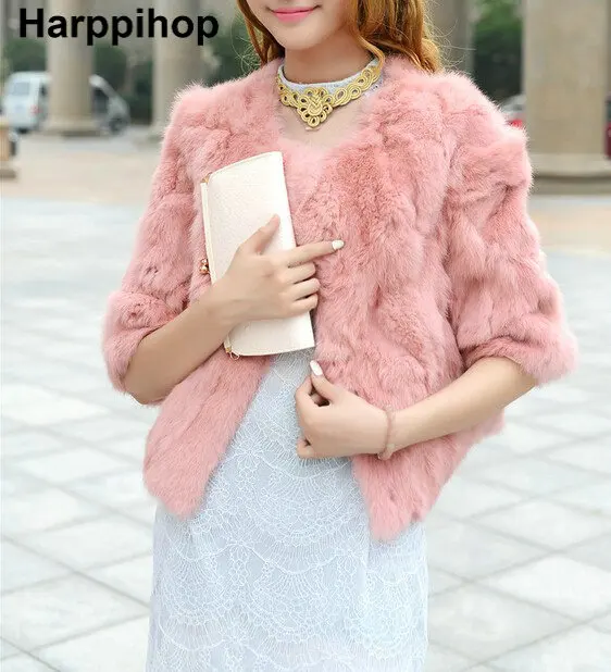 Hot Women Real Rabbit Fur Coat Natural Rex Rabbit Fur Coat O Neck Thin Fashion font