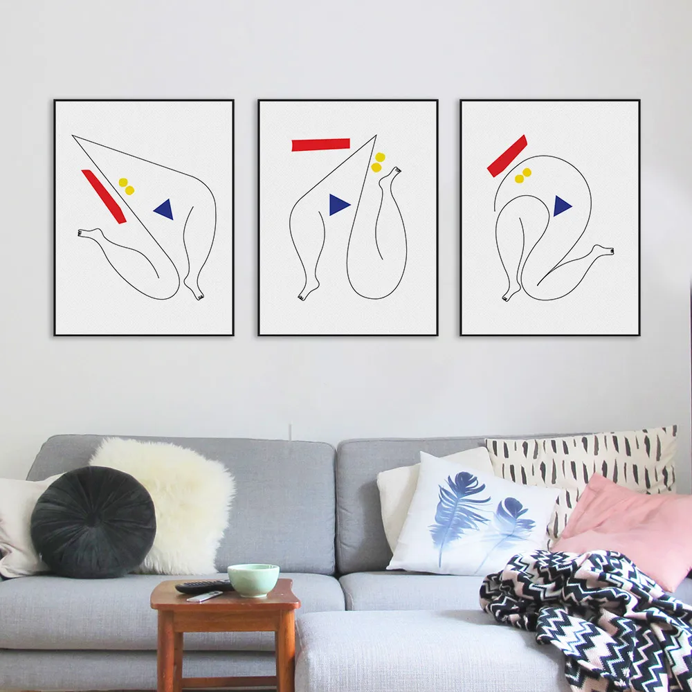 Triptych-Modern-Abstract-Dancer-Minimalist-Canvas-A4-Art-Print-Poster-Picture-Black-Line-Living-Room-Wall