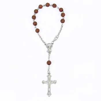 

Three Color 6mm Wood Bracelet Brand Rosary Centerpiece Sacred Heart of Mary Guadalupe Divine Mercy Jesus Saint Icons Religious