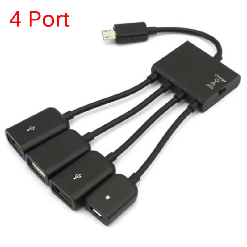 4 Port USB Host OTG Charge Hub Cord Adapter Splitter for Android Smartphones Tablet Black Cable usb charge hub