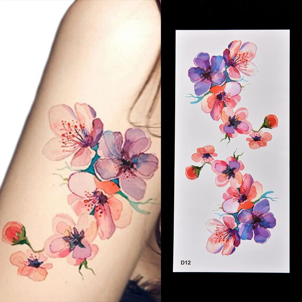 

1 sheet Hot Sale Watercolor Orchid Arm Temporary Fake Tattoo Sticker Gifts For Men Women