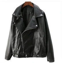 Мото& Байкер, женская кожаная одежда, осенне-зимнее пальто, большой размер, Женская куртка, свободная, из ПУ-кожи, большой размер, Женская Черная Куртка J927