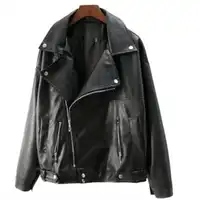 モト & バイカー女性革 Cothing 秋冬の女性のジャケット緩い Pu スプライスさ大サイズの女性黒ジャケット J927