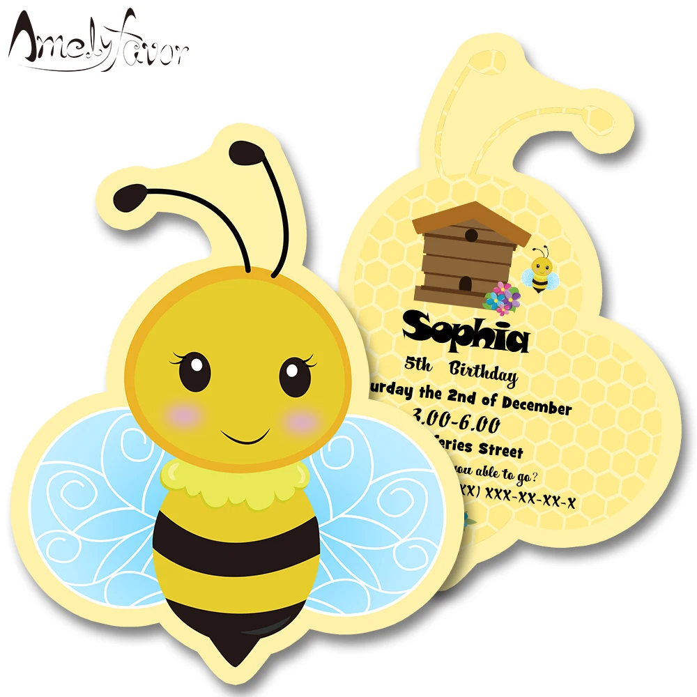 

Honey Bee Insects Theme Invitation Card Party Supplies Yellow Black Invitation Party Decorations Event Birthday Custom-Made