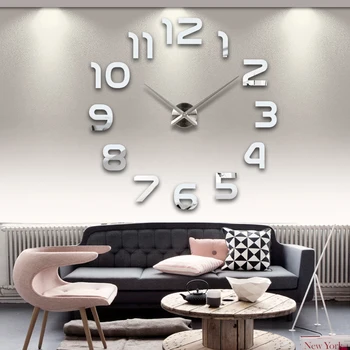 

2015 fashion living room wall clock 3d clocks acrylic mirror sticker modern quartz diy mode big watch Home Decor Art