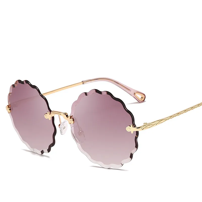 Круглые Солнцезащитные очки женский металлический трафарет в форме цветов линзы без оправы Модные индивидуальные морские градиентные линзы UV400 - Цвет линз: S138-3