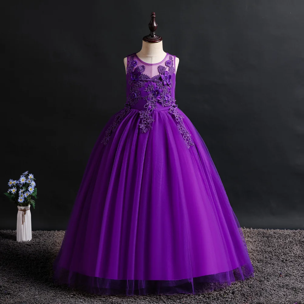 Платье для девочек с вышивкой; длинное модное платье без рукавов; платье в готическом стиле; юбка в стиле Лолиты; кружевное платье в стиле ренессанс - Цвет: Фиолетовый