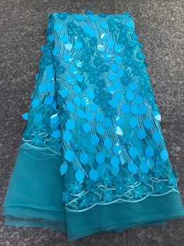 

5yards/lot 2019 High quality nigerian french net lace african sky blue Sequins lace fabric for party dress free shipping