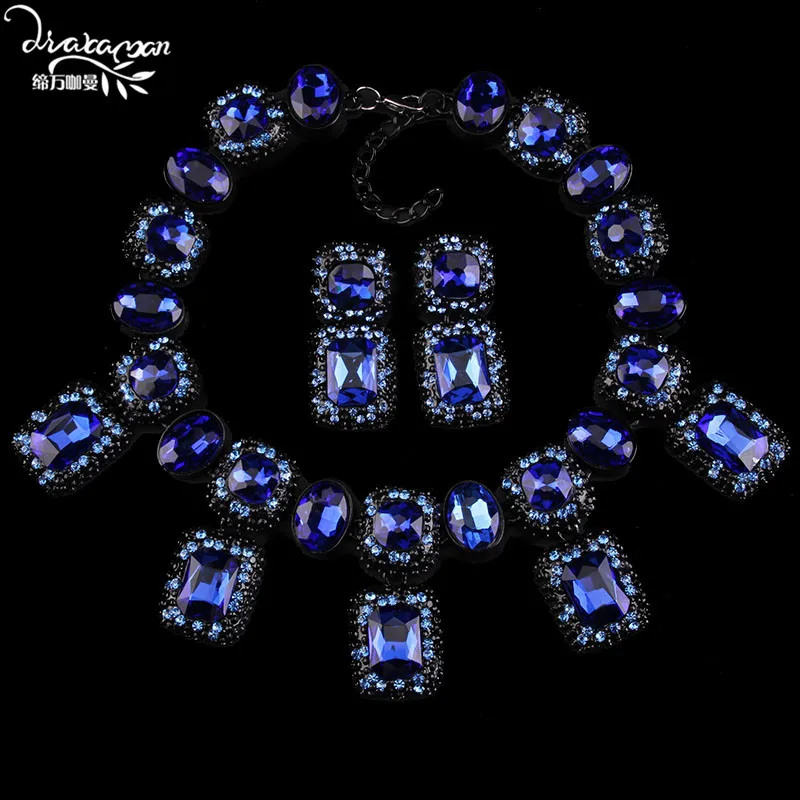 Бренд Dvacaman, роскошные модные Ювелирные наборы с кристаллами для женщин, свадебные, вечерние, ожерелье и серьги, рождественские подарки A30 - Окраска металла: Blue