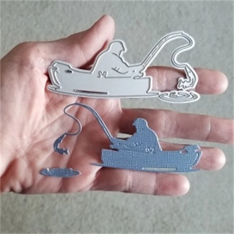 

Swovo Angler Fishing on Board Metal Cutting Dies for Scrapbooking DIY Craft Paper Card Making Embossing New Die Cut 4.6*10cm