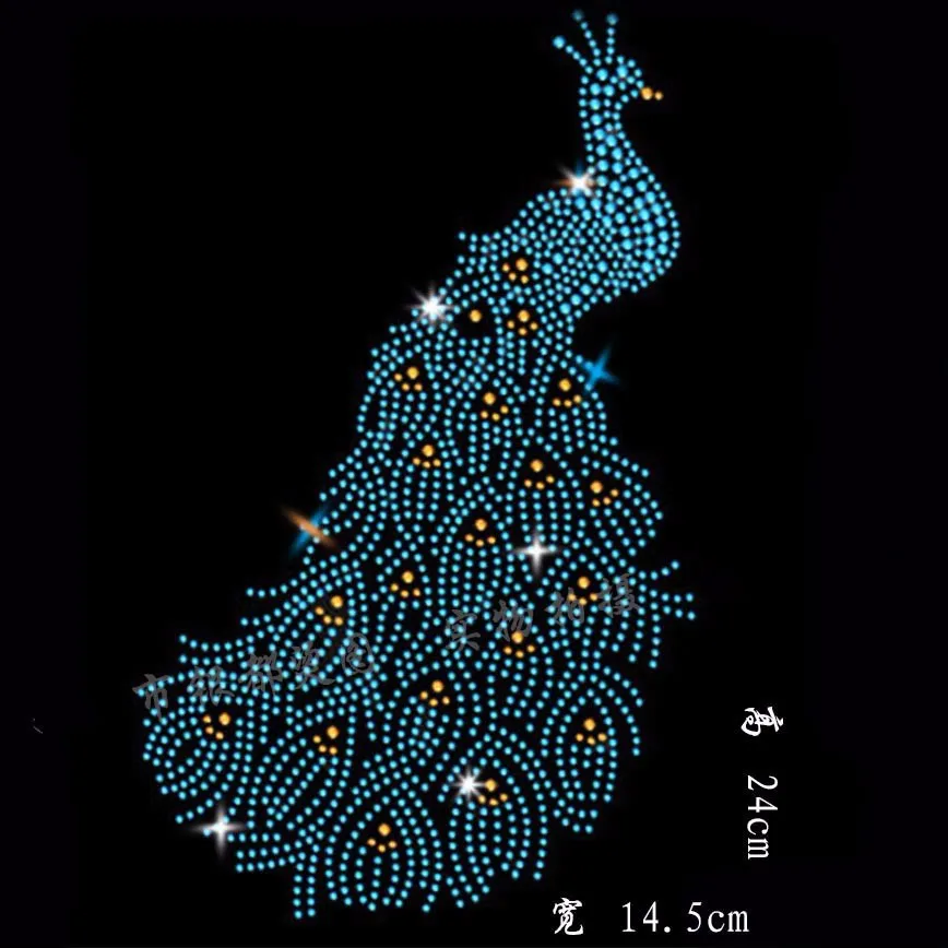 10pcs/Lot Wholesale Blue COLOUR Peacock 2 Rhinestone Diamante Transfer