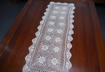 

Crocheted Table Runner / Handmade hook flowers cotton hollow lace / Many Uses Curtains Pads mat / Vintage Europe style 40*120CM