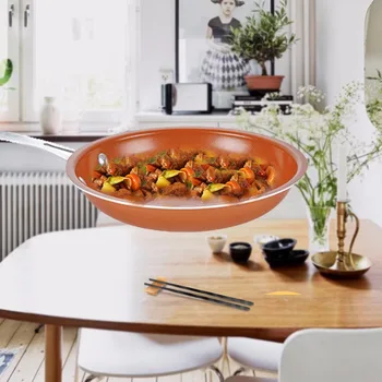 

Non-stick Copper Frying Pan with Ceramic Coating Induction 10 Inches Kitchen Cooking Gas Cooker Cookware Oven Dishwasher Safe