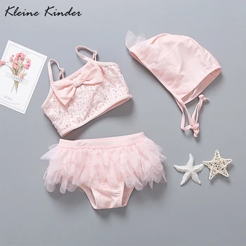 

Girl Swimsuit 2 Pieces Suits with cap Bow Sequin Children's Swimwear Girls Bikinis Set Kids Biquini Infantil Baby Bathing Suit