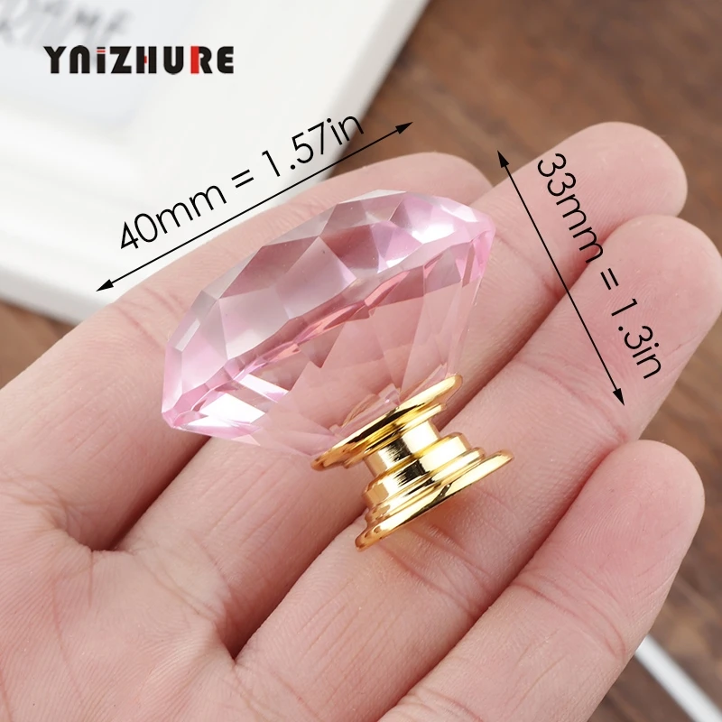 2019 New 40mm Diamond Shape Pink Crystal Glass Knobs Cupboard Pulls Drawer Handle Kitchen Cabinet Jewelry Wardrobe 1PCS